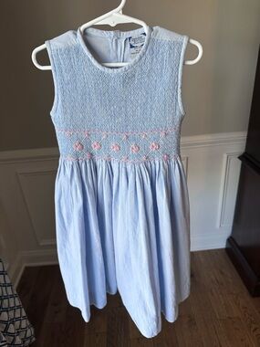 Carriage Boutique Blue Sleeveless Hand Smocked Dress size 5